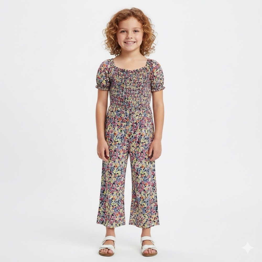 Love Fir Floral Smocked Puff Sleeve‎ Jumpsuit Girls Size 10/10 Spring Outfit
